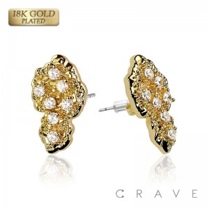 PAIR OF 18K GOLD PLATED INGOT CENTERED SHAPE NUGGET EARRINGS